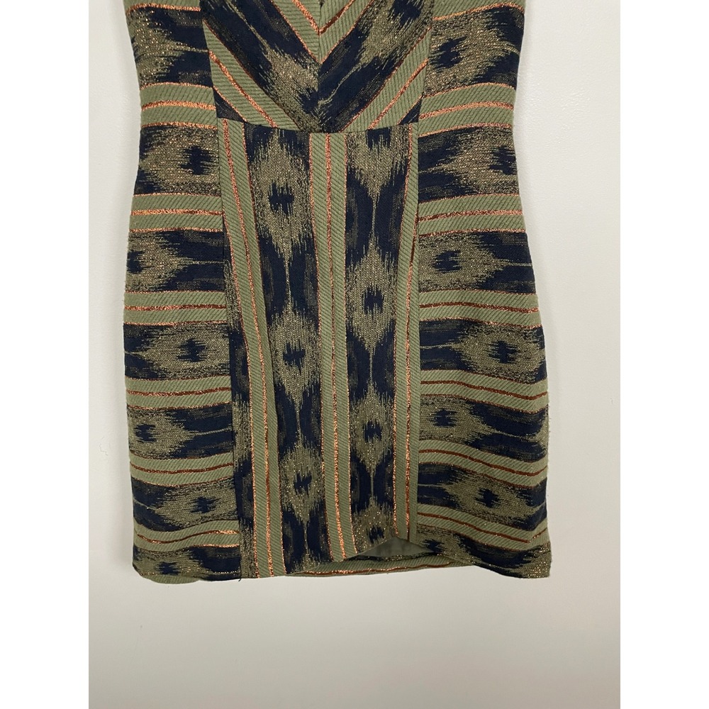 Ramy Brook Strapless Structured Mini Dress Green Ikat Print Size 6 Event Party - Picture 3 of 8